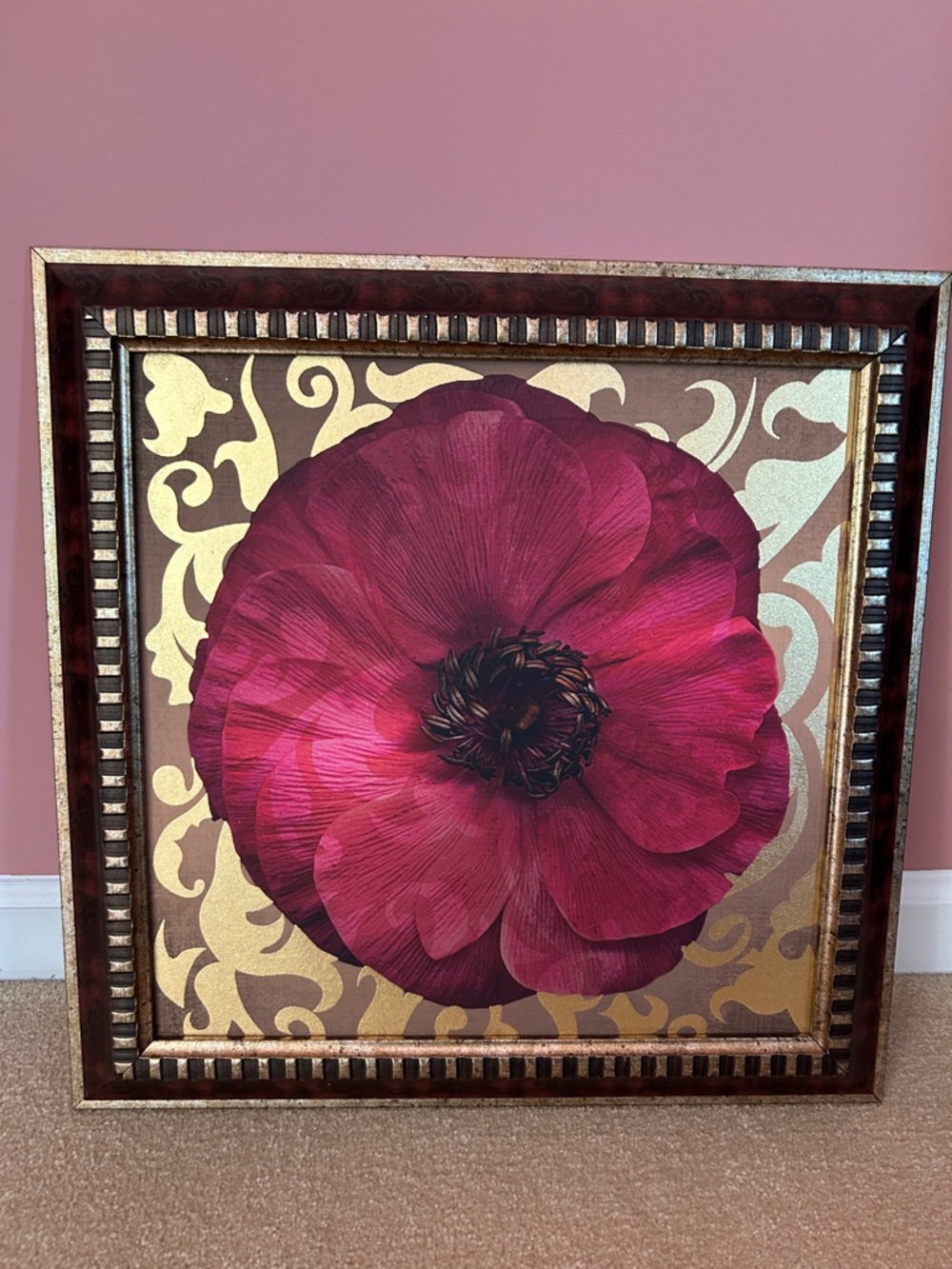 Bombay Framed Magenta Floral Wall Art with Gold Accents